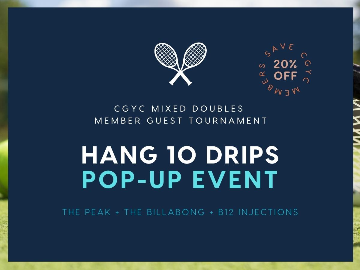 Invitation to join Hang 10 Drips for IV drips at the Cavalier Golf & Yacht Club in Virginia Beach.
